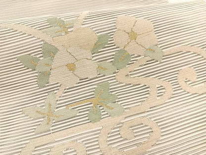 平和屋着物＊夏物　八寸名古屋帯　絽綴れ　草花文　金糸　正絹　逸品　未使用　BAAX7525hv