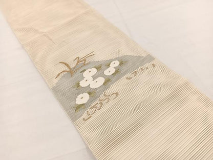 平和屋着物＊夏物　八寸名古屋帯　絽綴れ　万寿菊　金糸　正絹　逸品　BAAX7527hv