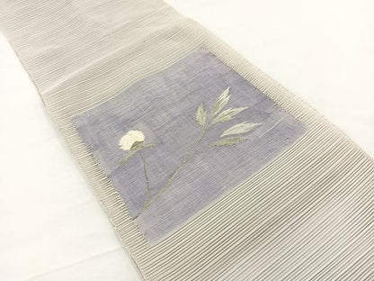 平和屋着物＊夏物　西陣　八寸名古屋帯　絽綴れ　枝花文　銀糸　正絹　逸品　BAAX7534hv