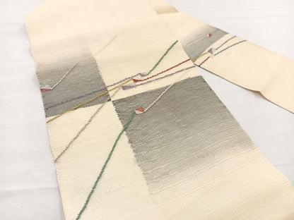平和屋着物＊夏物　八寸名古屋帯　幾何学文様　銀糸　正絹　逸品　BAAX7539hv