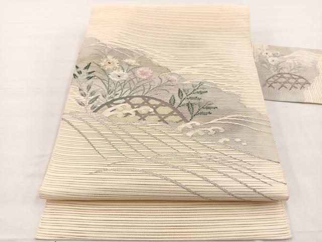 平和屋着物＊夏物　八寸名古屋帯　絽綴れ　籬花文　金銀糸　正絹　逸品　BAAX7540hv