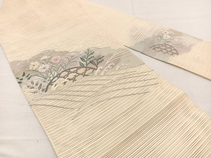 平和屋着物＊夏物　八寸名古屋帯　絽綴れ　籬花文　金銀糸　正絹　逸品　BAAX7540hv