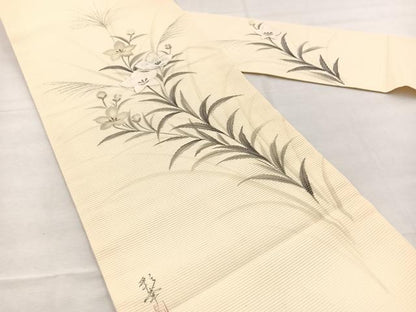 平和屋着物＊夏物　九寸名古屋帯　作家物　手描き　刺繍　桔梗　銀彩　正絹　逸品　BAAX7541hv