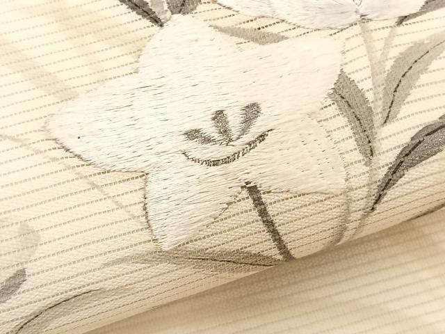 平和屋着物＊夏物　九寸名古屋帯　作家物　手描き　刺繍　桔梗　銀彩　正絹　逸品　BAAX7541hv