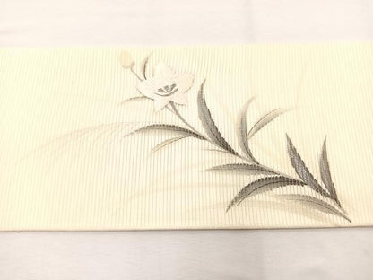 平和屋着物＊夏物　九寸名古屋帯　作家物　手描き　刺繍　桔梗　銀彩　正絹　逸品　BAAX7541hv