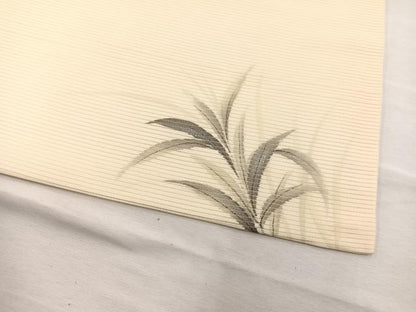 平和屋着物＊夏物　九寸名古屋帯　作家物　手描き　刺繍　桔梗　銀彩　正絹　逸品　BAAX7541hv
