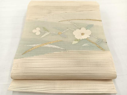 平和屋着物＊夏物　八寸名古屋帯　絽綴れ　椿芝草文　金銀糸　正絹　逸品　BAAX7542hv