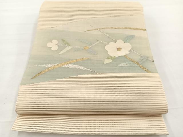 平和屋着物＊夏物　八寸名古屋帯　絽綴れ　椿芝草文　金銀糸　正絹　逸品　BAAX7542hv