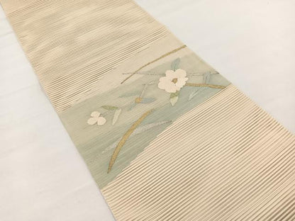 平和屋着物＊夏物　八寸名古屋帯　絽綴れ　椿芝草文　金銀糸　正絹　逸品　BAAX7542hv