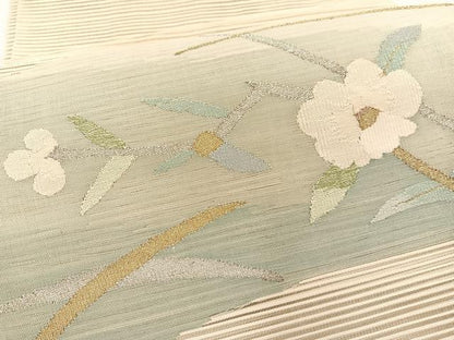 平和屋着物＊夏物　八寸名古屋帯　絽綴れ　椿芝草文　金銀糸　正絹　逸品　BAAX7542hv