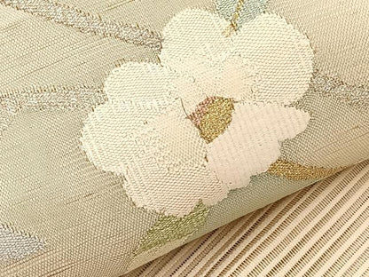 平和屋着物＊夏物　八寸名古屋帯　絽綴れ　椿芝草文　金銀糸　正絹　逸品　BAAX7542hv