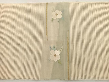 平和屋着物＊夏物　八寸名古屋帯　絽綴れ　椿芝草文　金銀糸　正絹　逸品　BAAX7542hv