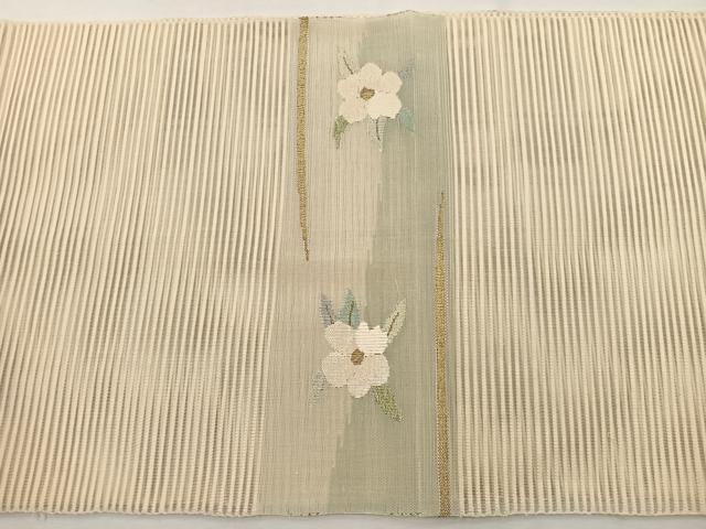 平和屋着物＊夏物　八寸名古屋帯　絽綴れ　椿芝草文　金銀糸　正絹　逸品　BAAX7542hv