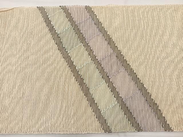 平和屋着物＊夏物　八寸名古屋帯　幾何学文様　正絹　逸品　BAAX7543hv