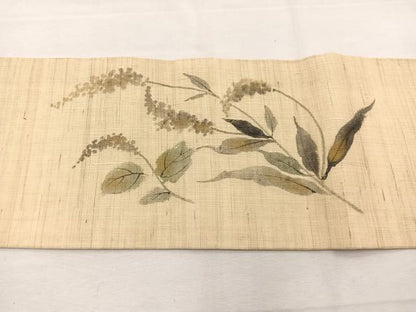 平和屋着物＊夏物　九寸名古屋帯　作家物　手描き　枝花文　金彩　麻　逸品　BAAX7544hv