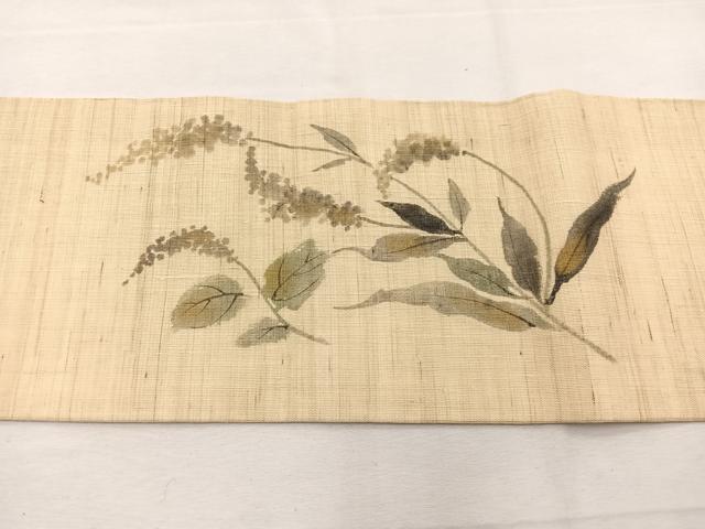 平和屋着物＊夏物　九寸名古屋帯　作家物　手描き　枝花文　金彩　麻　逸品　BAAX7544hv