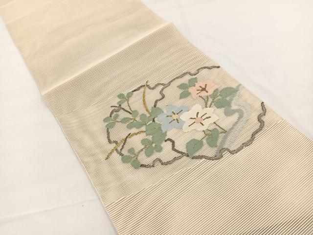 平和屋着物＊夏物　八寸名古屋帯　絽綴れ　雪輪秋草文　金糸　正絹　逸品　BAAX7548hv