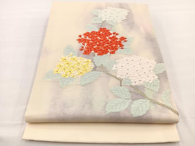 平和屋着物＊夏物　九寸開き名古屋帯　唐織　紫陽花　金銀糸　正絹　逸品　BAAX7550hv
