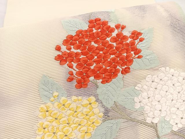 平和屋着物＊夏物　九寸開き名古屋帯　唐織　紫陽花　金銀糸　正絹　逸品　BAAX7550hv