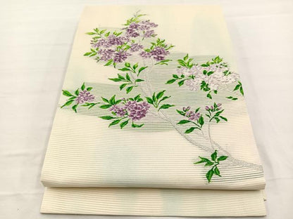 平和屋着物＊夏物　九寸開き名古屋帯　唐織　枝花文　銀糸　正絹　逸品　未使用　BAAX7552hv