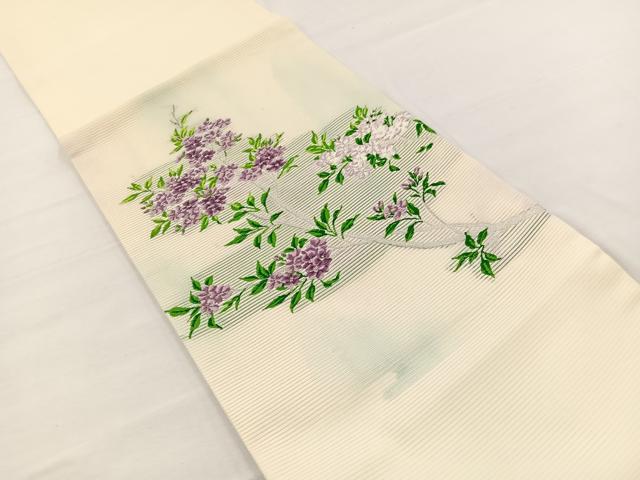 平和屋着物＊夏物　九寸開き名古屋帯　唐織　枝花文　銀糸　正絹　逸品　未使用　BAAX7552hv