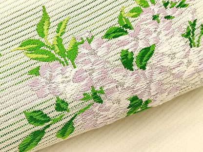 平和屋着物＊夏物　九寸開き名古屋帯　唐織　枝花文　銀糸　正絹　逸品　未使用　BAAX7552hv