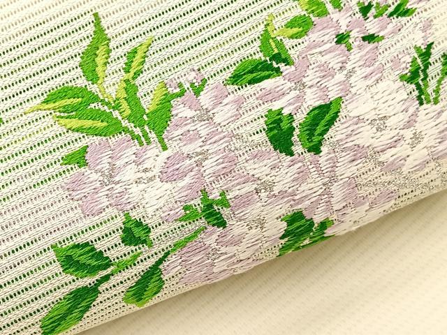 平和屋着物＊夏物　九寸開き名古屋帯　唐織　枝花文　銀糸　正絹　逸品　未使用　BAAX7552hv