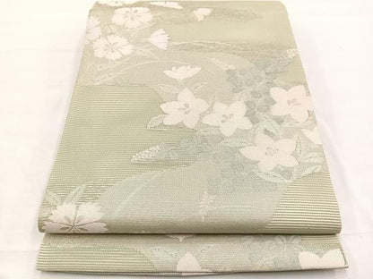 平和屋着物＊夏物　九寸開き名古屋帯　秋草文　銀糸　正絹　逸品　BAAX7555hv
