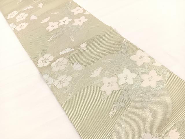 平和屋着物＊夏物　九寸開き名古屋帯　秋草文　銀糸　正絹　逸品　BAAX7555hv