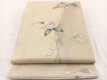 平和屋着物＊夏物　九寸開き名古屋帯　刺繍　椿　金銀彩　正絹　逸品　BAAX7556hv