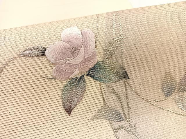 平和屋着物＊夏物　九寸開き名古屋帯　刺繍　椿　金銀彩　正絹　逸品　BAAX7556hv