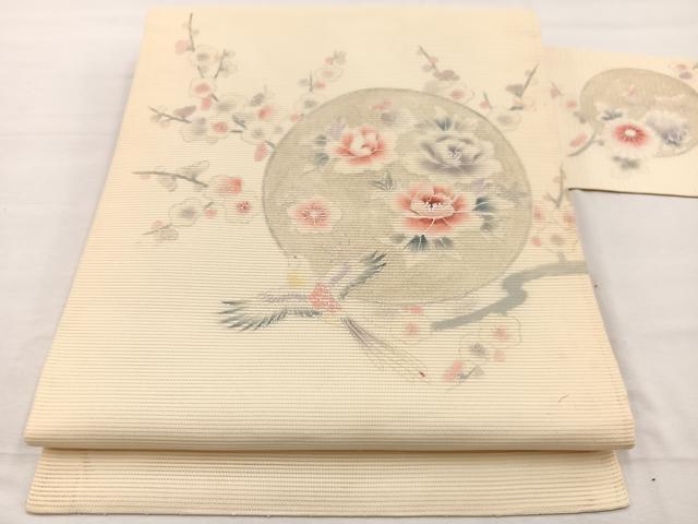 平和屋着物＊夏物　九寸名古屋帯　花鳥文　銀彩　正絹　逸品　BAAX7557hv
