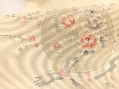 平和屋着物＊夏物　九寸名古屋帯　花鳥文　銀彩　正絹　逸品　BAAX7557hv
