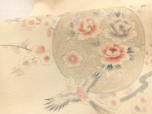 平和屋着物＊夏物　九寸名古屋帯　花鳥文　銀彩　正絹　逸品　BAAX7557hv