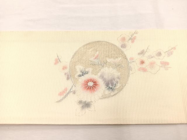 平和屋着物＊夏物　九寸名古屋帯　花鳥文　銀彩　正絹　逸品　BAAX7557hv