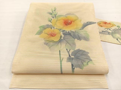 平和屋着物＊夏物　八寸名古屋帯　作家物　絽綴れ　枝花文　ろうけつ染め　正絹　逸品　未使用　BAAX7559hv
