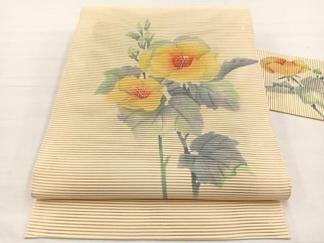 平和屋着物＊夏物　八寸名古屋帯　作家物　絽綴れ　枝花文　ろうけつ染め　正絹　逸品　未使用　BAAX7559hv