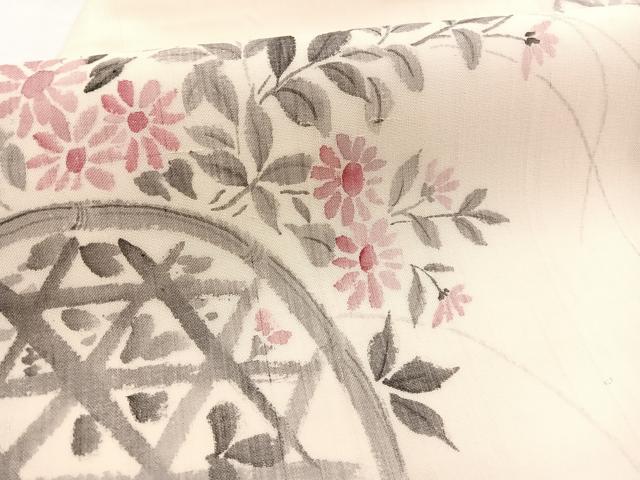 平和屋着物＊夏物　九寸名古屋帯　手描き　籬花文　正絹　逸品　BAAX7563hv