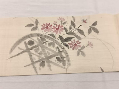 平和屋着物＊夏物　九寸名古屋帯　手描き　籬花文　正絹　逸品　BAAX7563hv