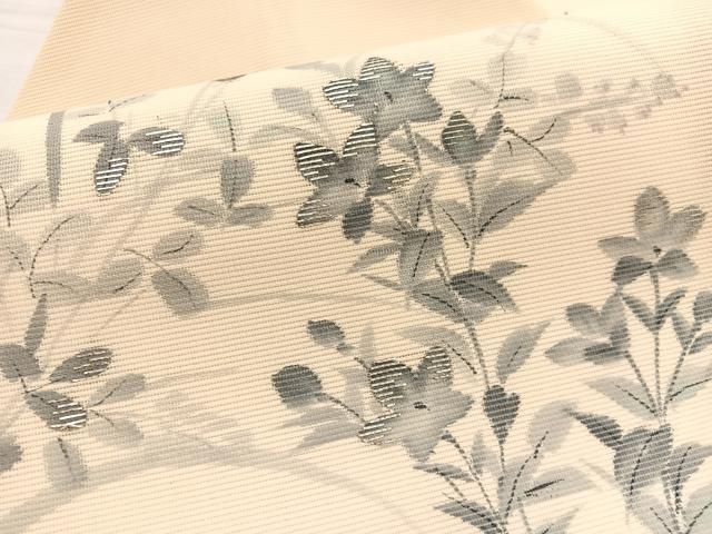 平和屋着物＊夏物　九寸名古屋帯　手描き　竹屋町刺繍　秋草文　銀糸　正絹　逸品　BAAX7564hv