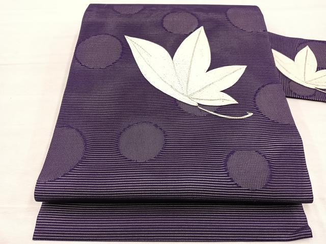 平和屋着物＊夏物　九寸名古屋帯　駒刺繍　楓　正絹　逸品　BAAX7566hv