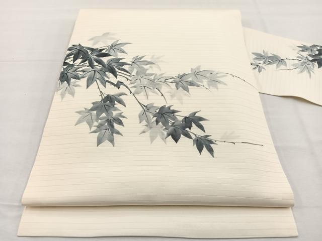 平和屋着物＊夏物　絽塩瀬　九寸名古屋帯　作家物　手描き　楓　正絹　逸品　BAAX7567hv