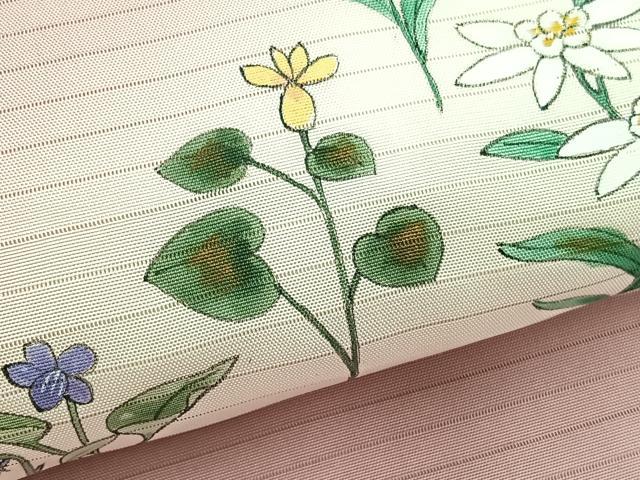 平和屋着物＊夏物　絽塩瀬　九寸名古屋帯　作家物　手描き　草花文　正絹　逸品　BAAX7569hv