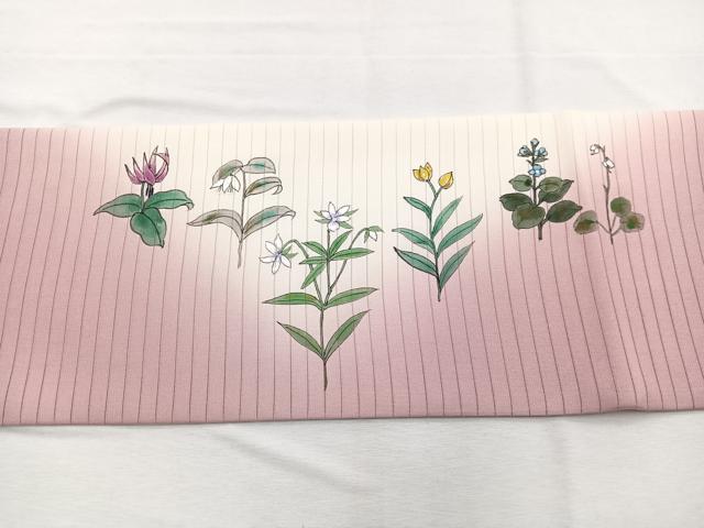 平和屋着物＊夏物　絽塩瀬　九寸名古屋帯　作家物　手描き　草花文　正絹　逸品　BAAX7569hv