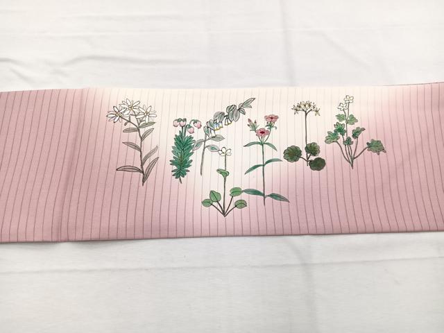 平和屋着物＊夏物　絽塩瀬　九寸名古屋帯　作家物　手描き　草花文　正絹　逸品　BAAX7569hv
