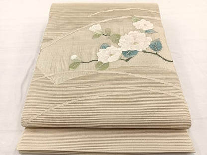 平和屋着物＊夏物　八寸名古屋帯　絽綴れ　地紙花文　金銀糸　正絹　逸品　未使用　BAAX7570hv