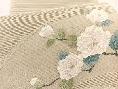 平和屋着物＊夏物　八寸名古屋帯　絽綴れ　地紙花文　金銀糸　正絹　逸品　未使用　BAAX7570hv