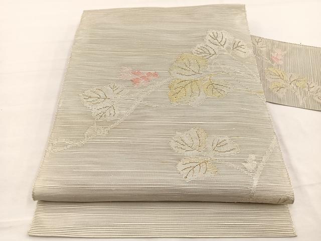 平和屋着物＊夏物　八寸名古屋帯　すくい織　草葉文　金銀糸　正絹　逸品　BAAX7574hv
