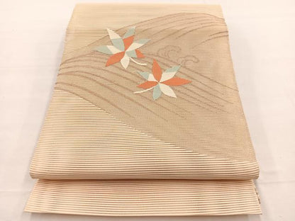 平和屋着物＊夏物　八寸名古屋帯　絽綴れ　立波楓文　金糸　正絹　逸品　BAAX7576hv