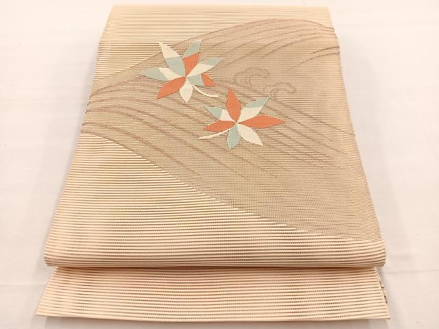 平和屋着物＊夏物　八寸名古屋帯　絽綴れ　立波楓文　金糸　正絹　逸品　BAAX7576hv